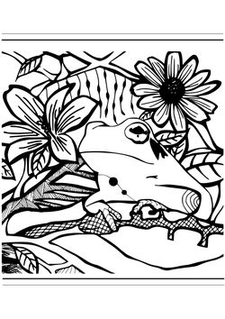 Premium11 Frog and Flowers coloring pages for kindergarten and preschool kids activity free