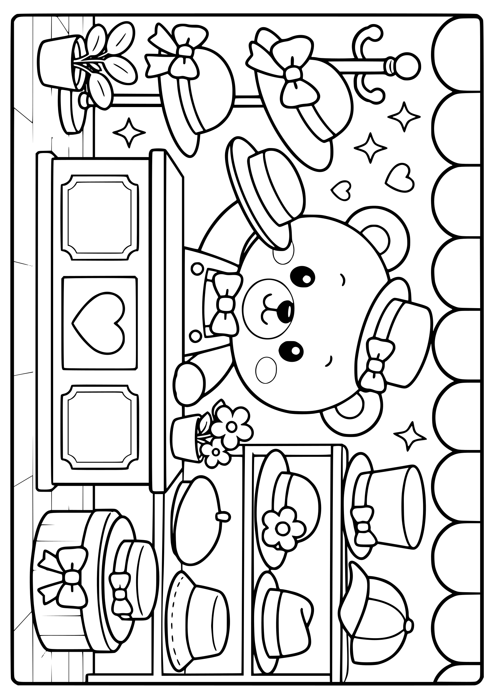 くまさんの動物帽子屋さんの塗り絵です