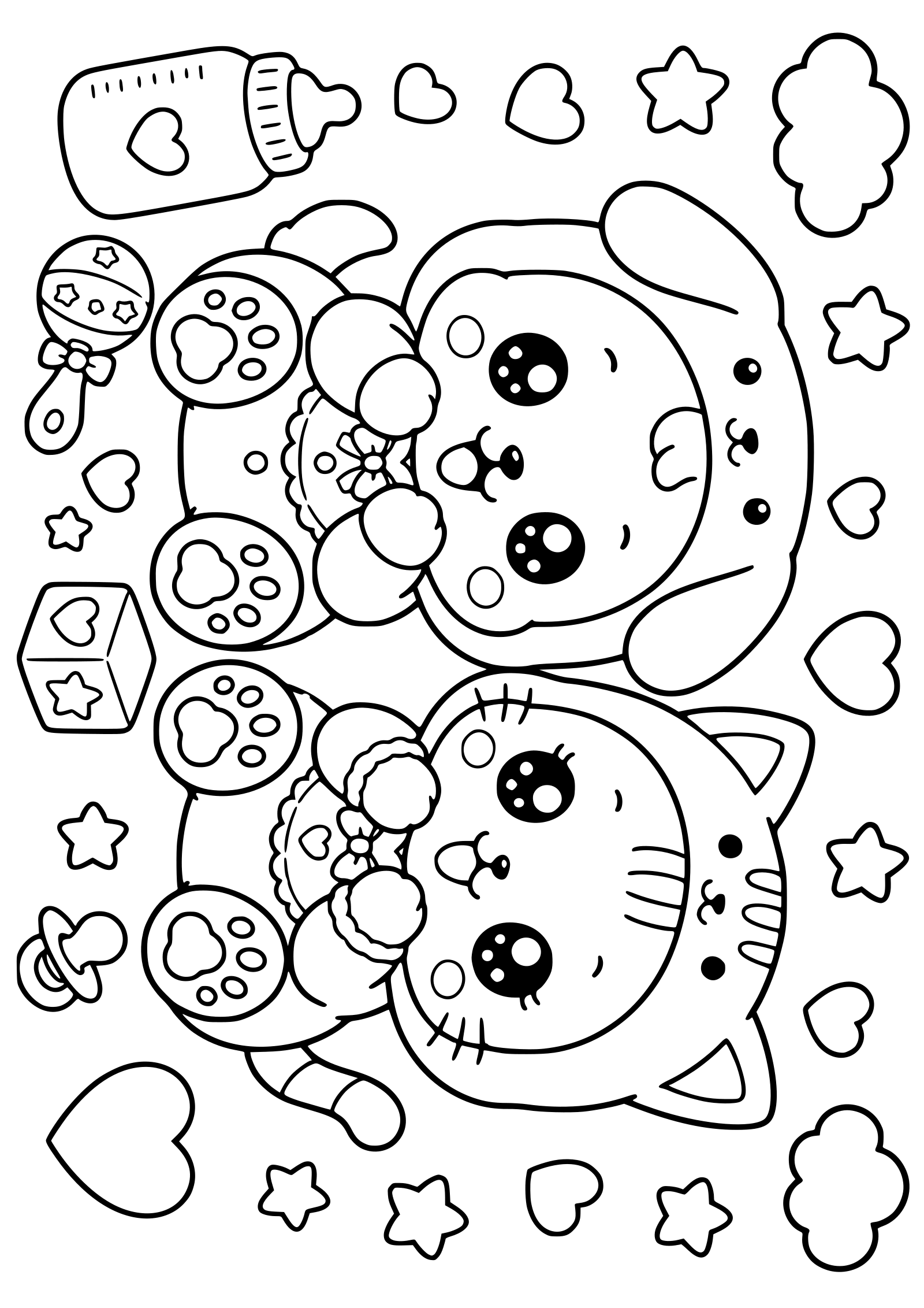 動物の犬と猫の赤ちゃんコスプレ塗り絵です