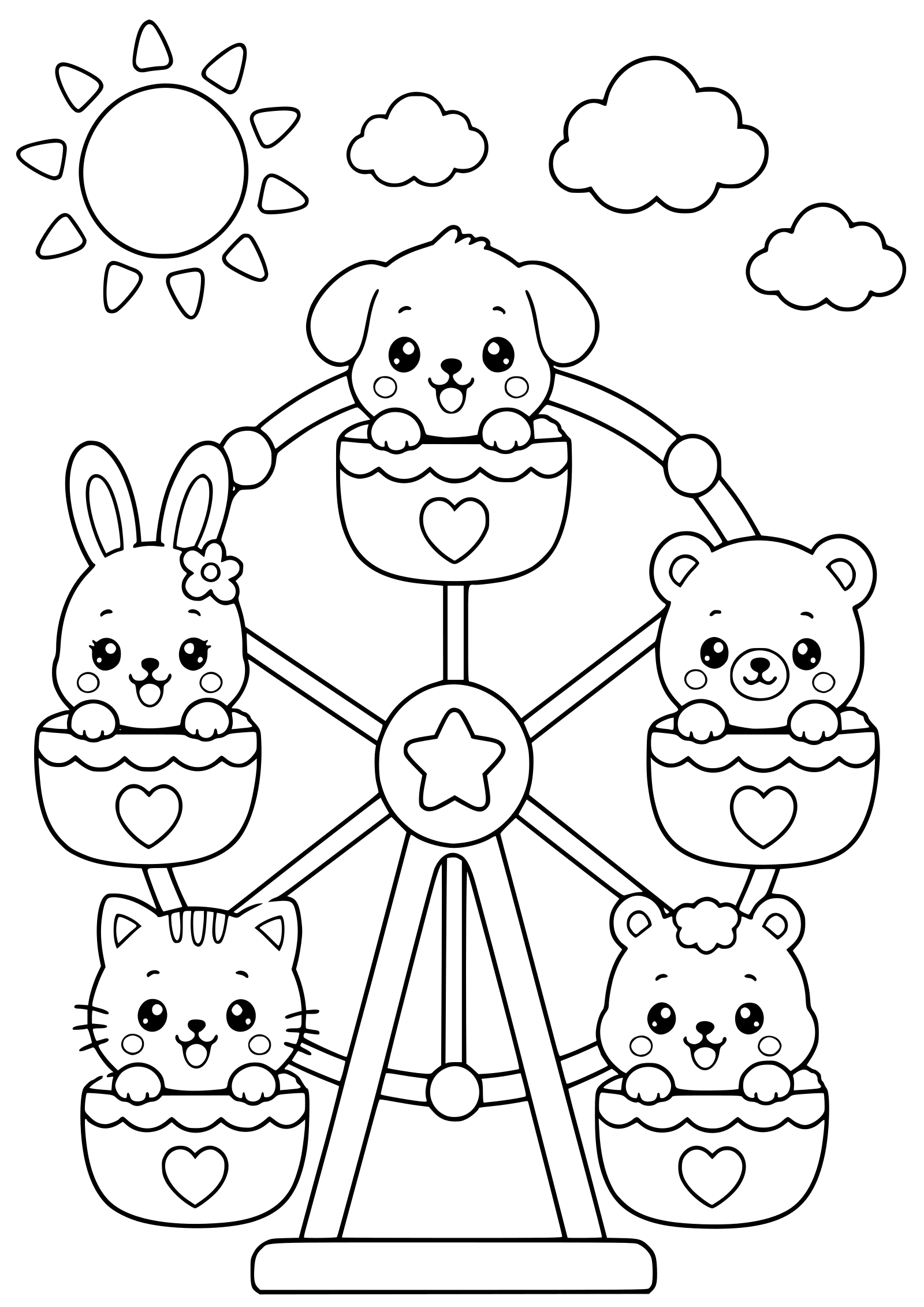 動物が観覧車に乗ってるかわいい塗り絵です