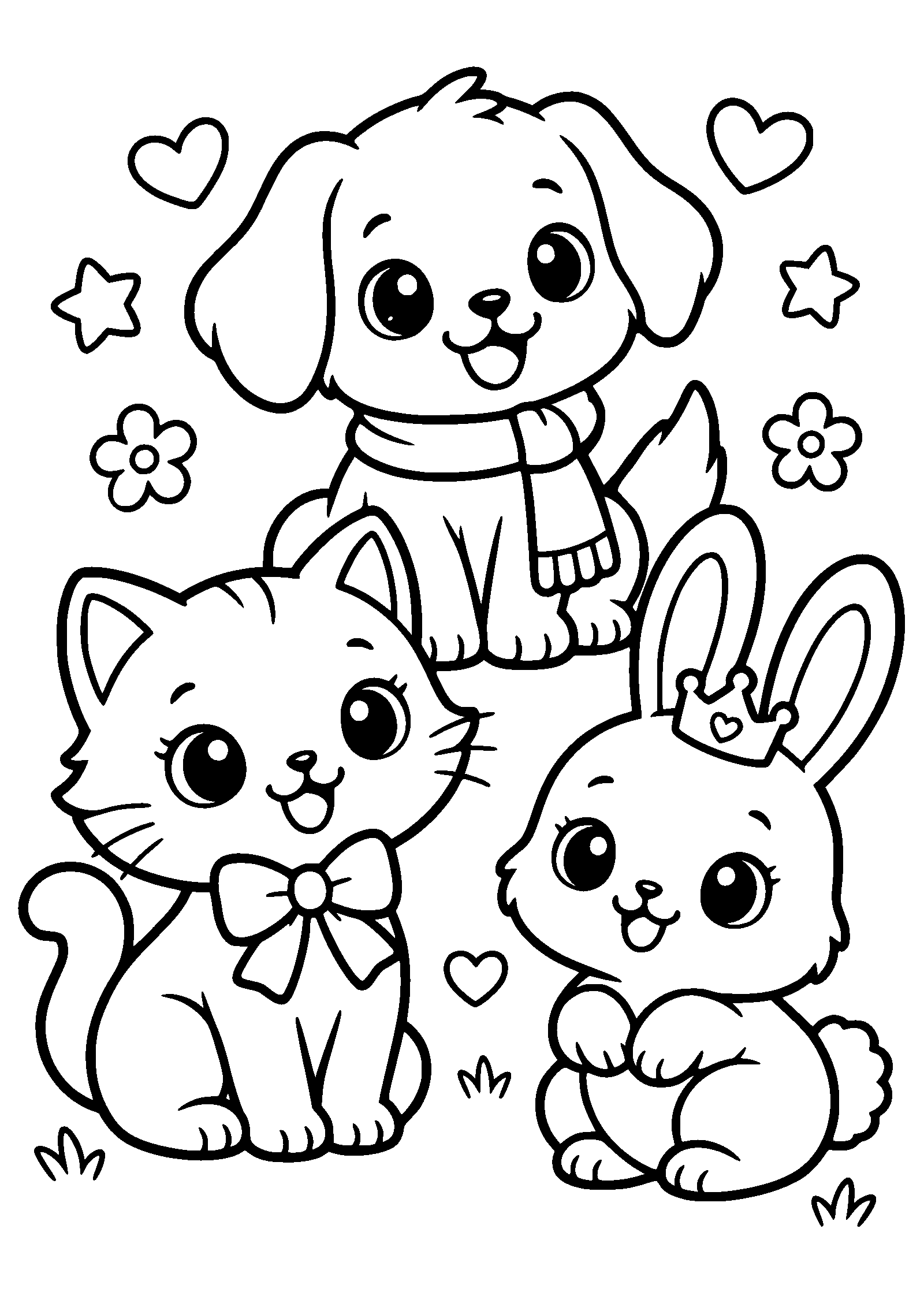 動物２７の犬と猫とウサギの塗り絵です