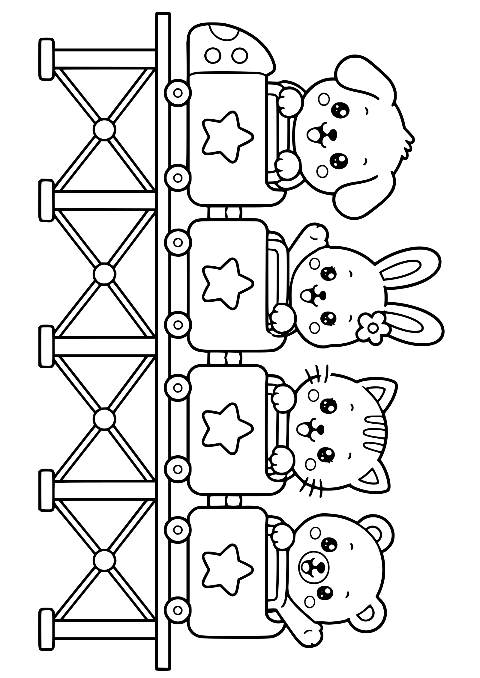 動物ジェットコースターの塗り絵です