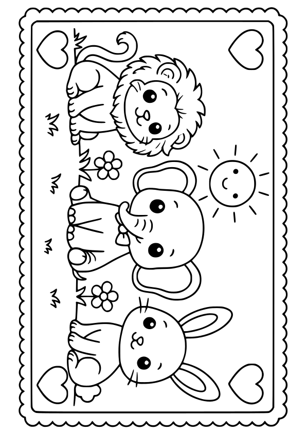 動物さんたちの塗り絵です。 ライオン、象、うさぎさんですね