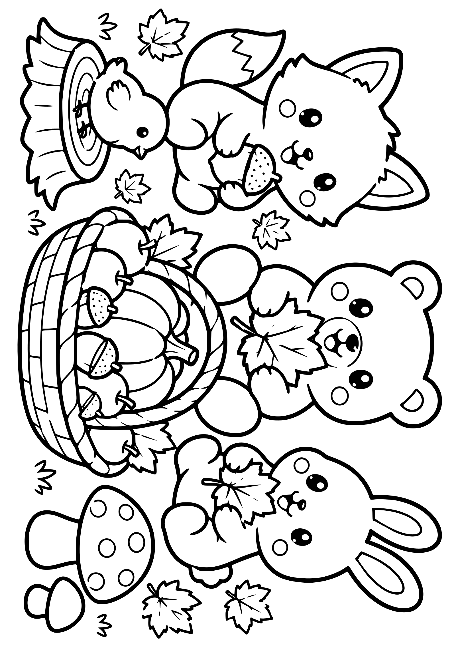 秋の動物さんの塗り絵です