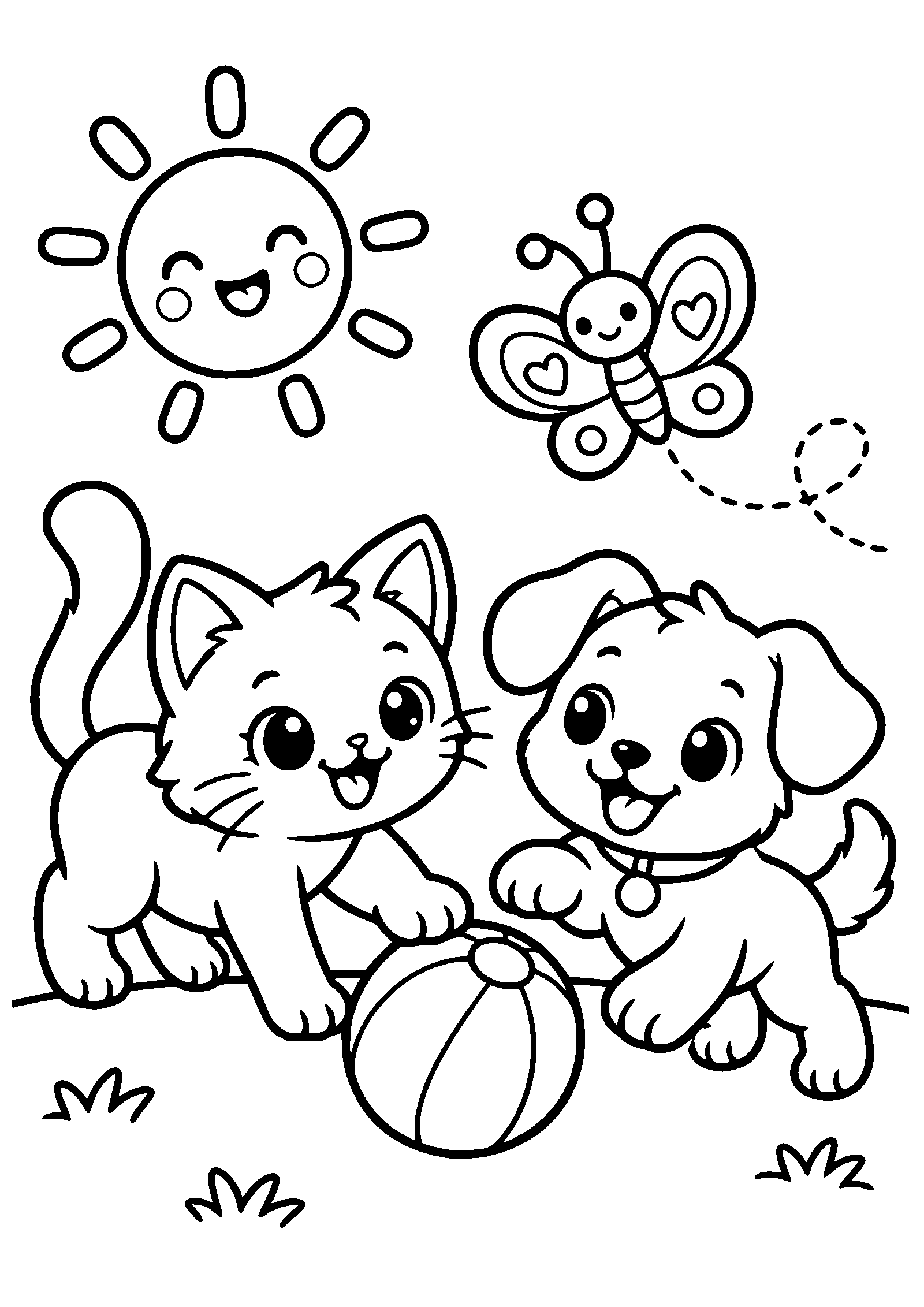 猫と犬の動物塗り絵です