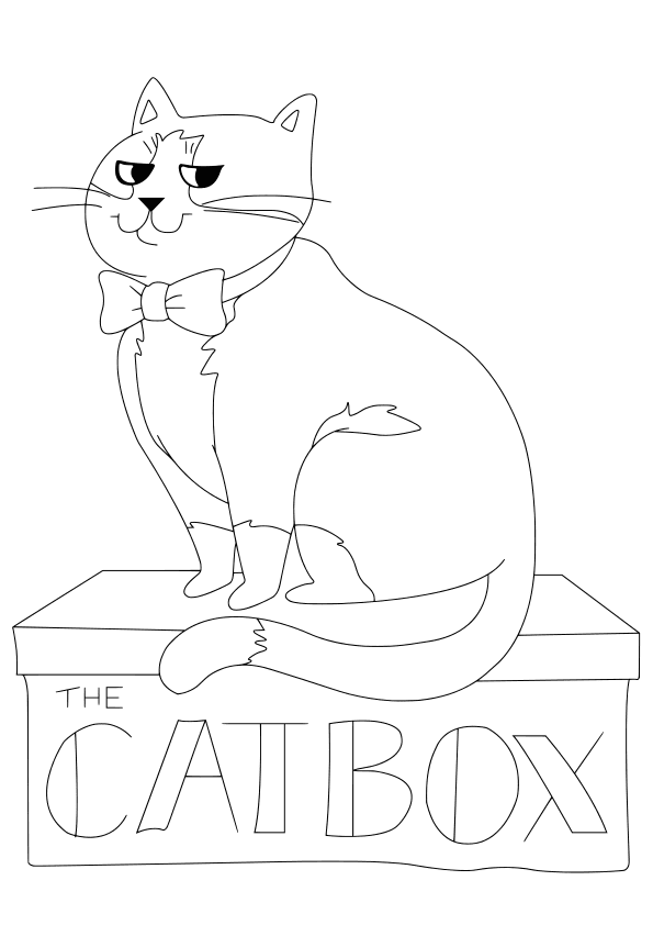 箱に乗った猫の塗り絵です