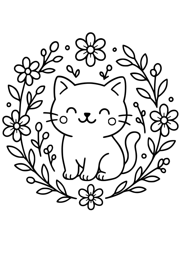 ねこ１６の簡単な動物塗り絵です