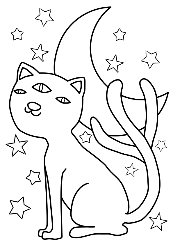 Night Cat free coloring pages for kids