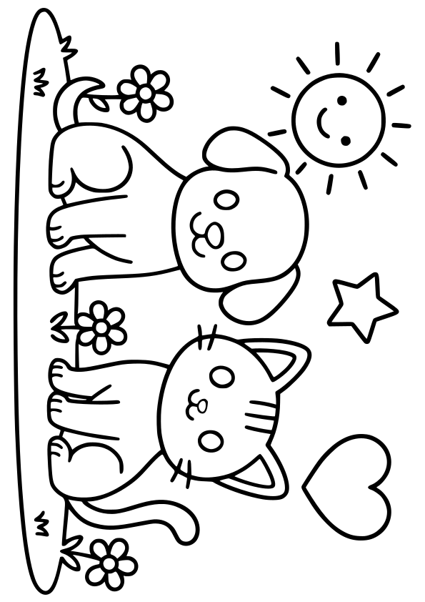 Cat dog free coloring pages for kids
