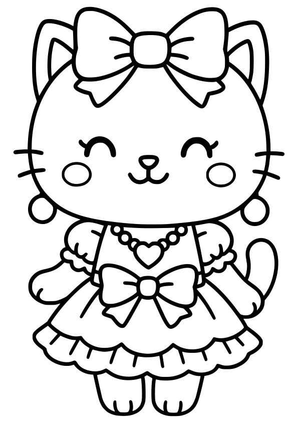 オシャレなファッションねこちゃんのドレス塗り絵です