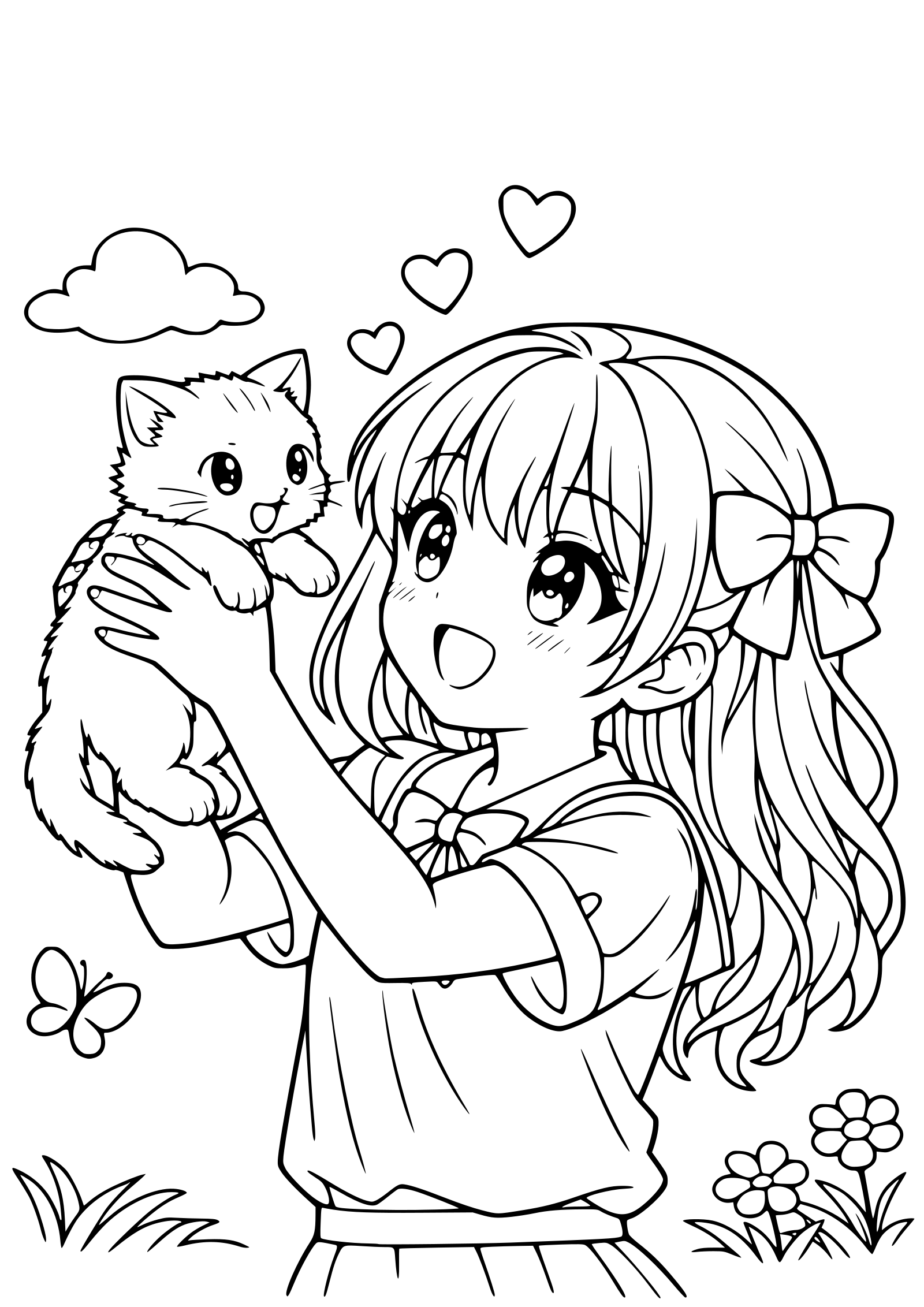 Cat Girl 3 free coloring pages for kids