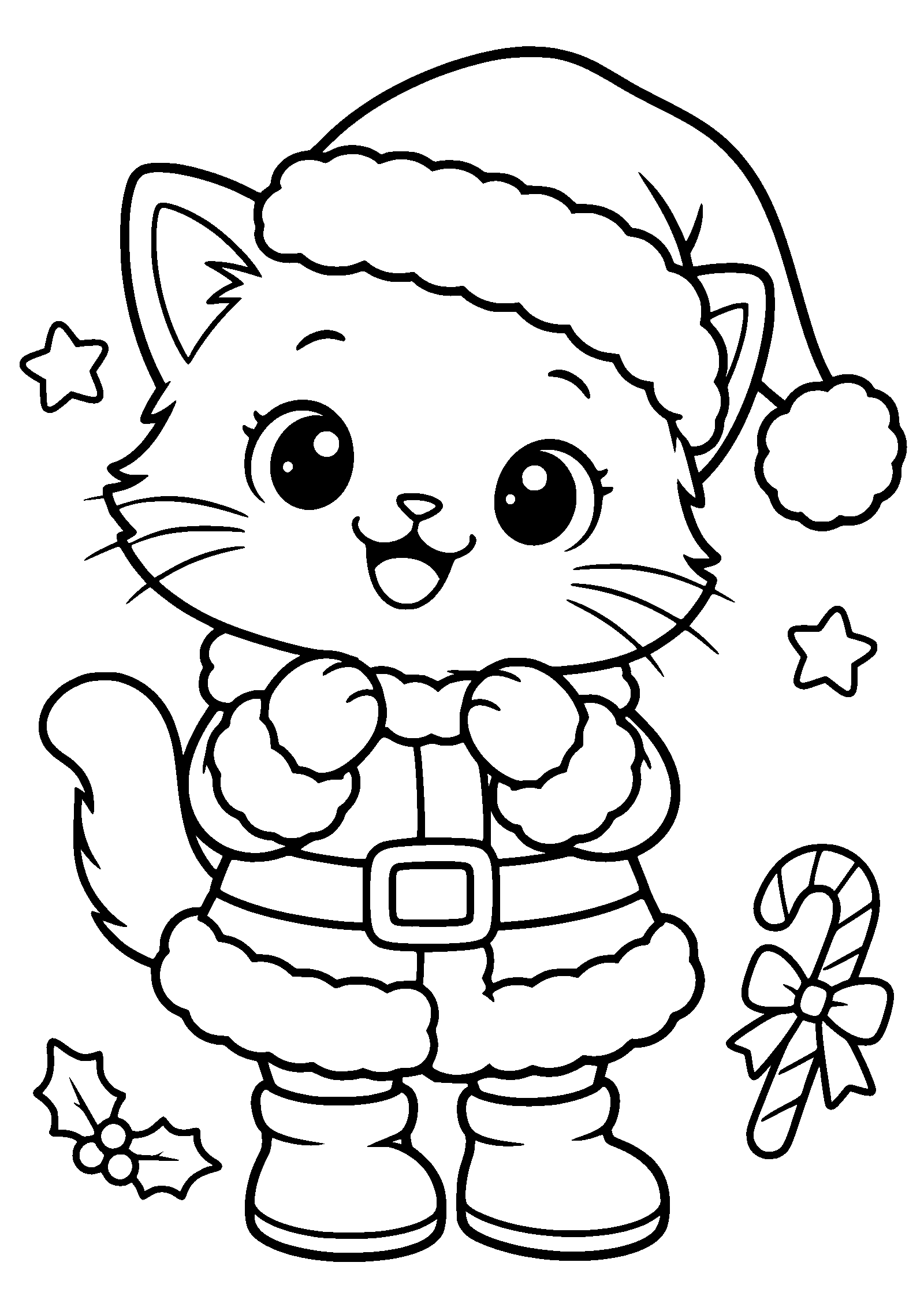 Christmas Cat 6 free coloring pages for kids