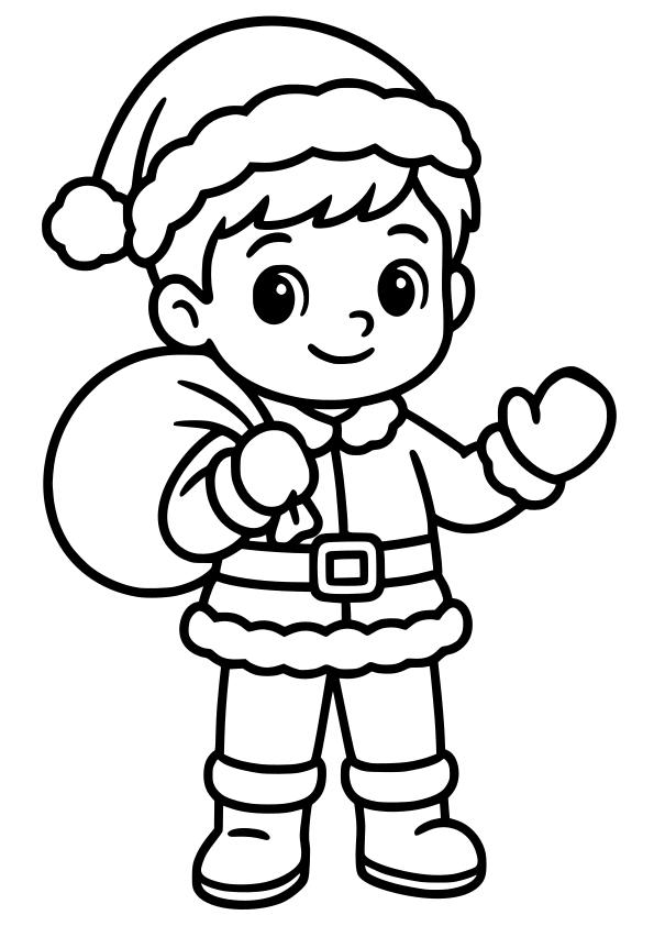 クリスマスの男の子の塗り絵です
