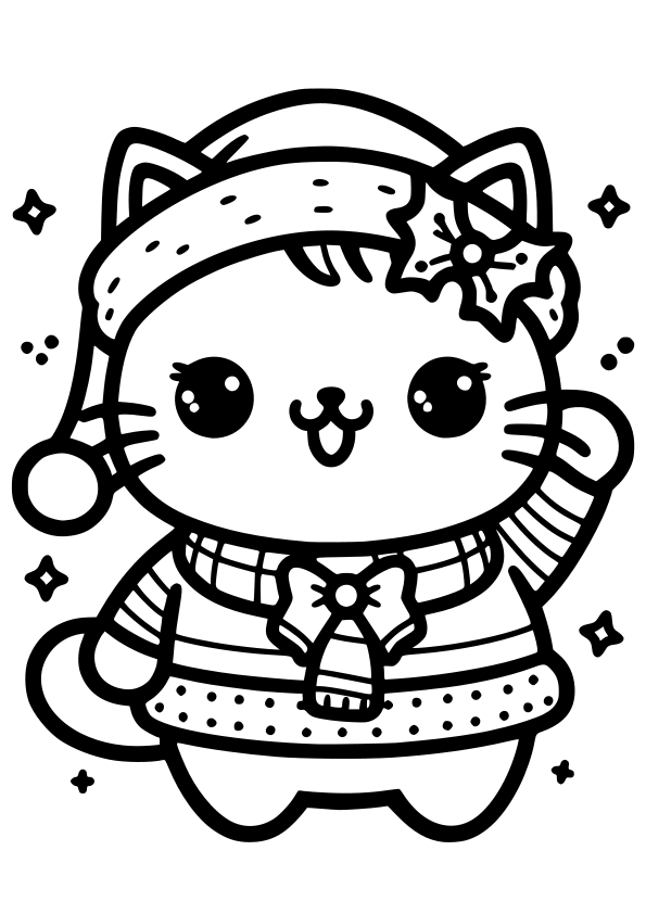 クリスマスキャット猫ちゃんの冬の動物塗り絵です