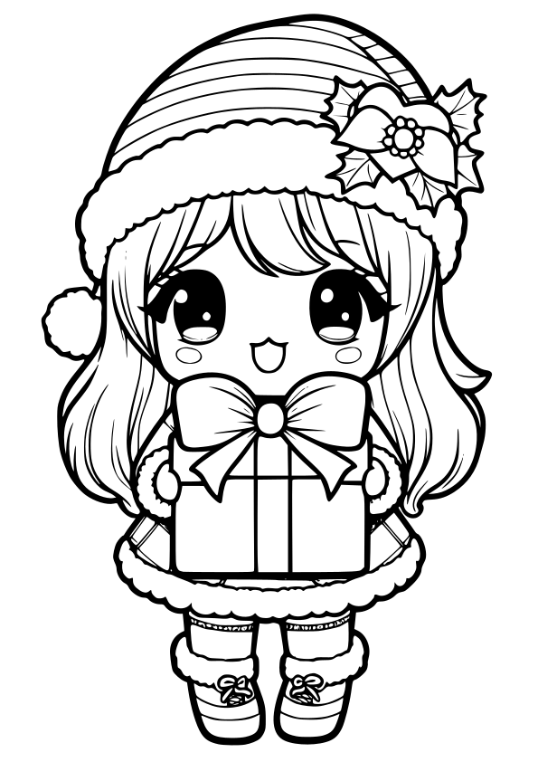 クリスマスのかわいい女の子の塗り絵です。冬の部屋の飾り付けとかにも是非使ってみてください！