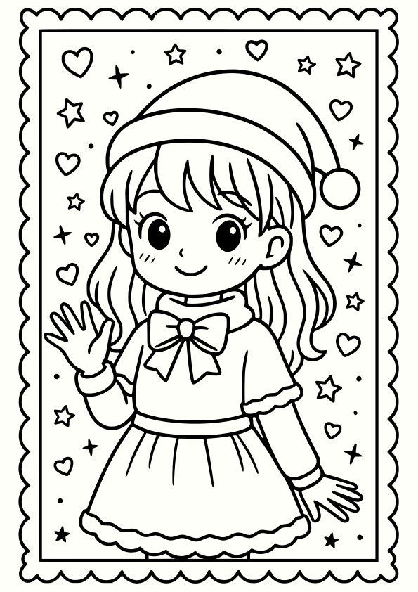 Christmas Girl 4 free coloring pages for kids