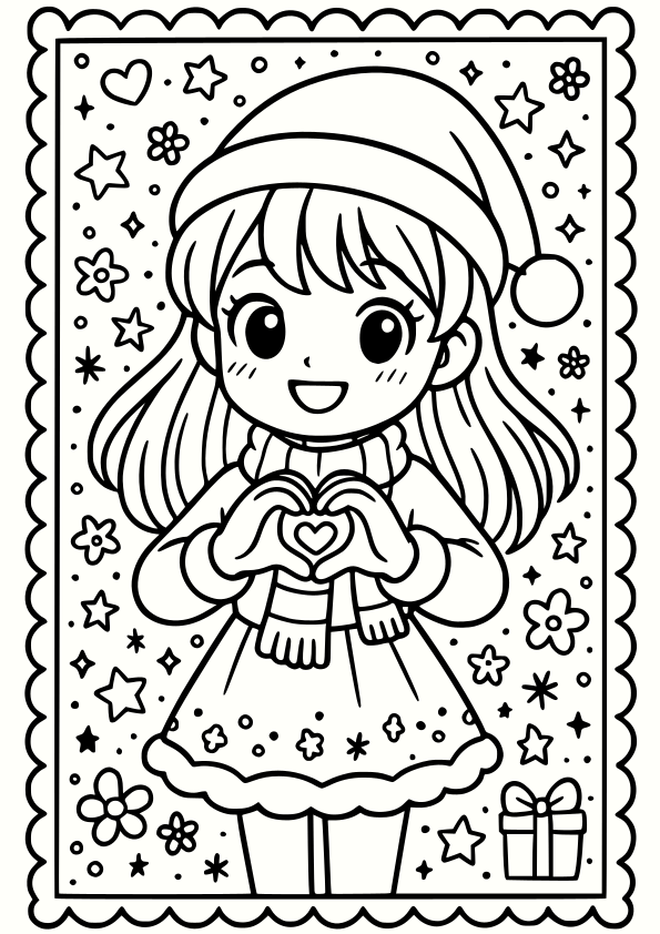 Christmas Girl 5 free coloring pages for kids