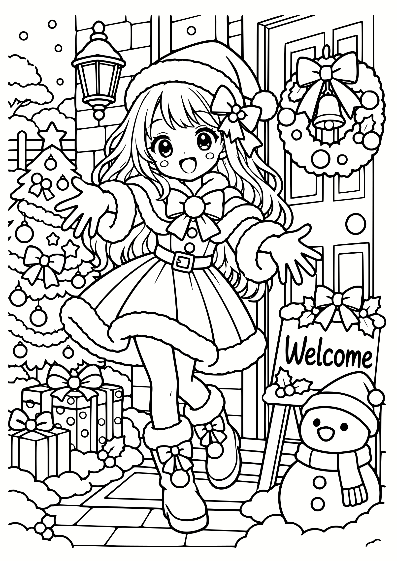 クリスマスの女の子の塗り絵です