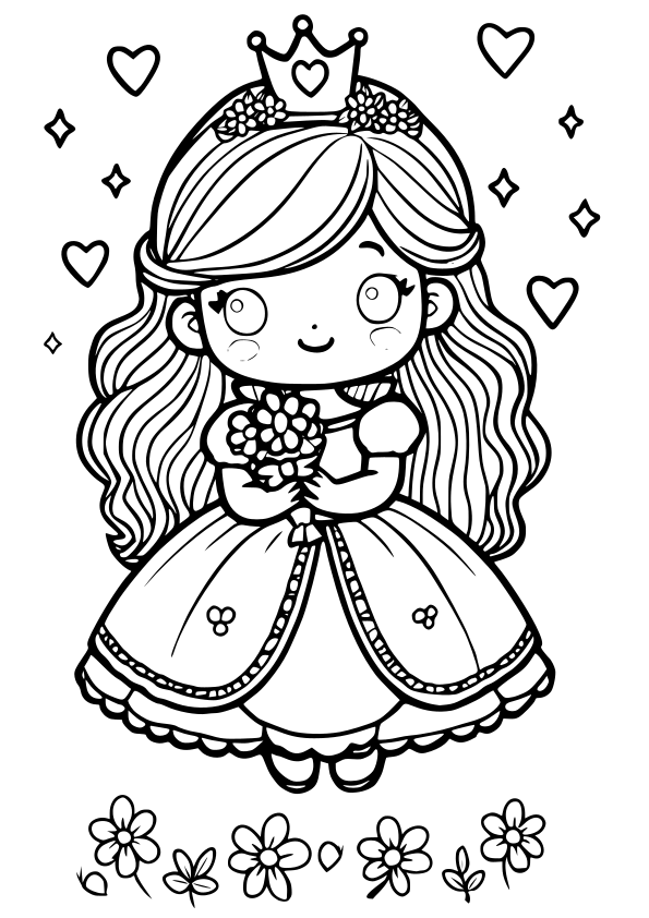 Cute Princess Flower 4 free coloring pages for kids