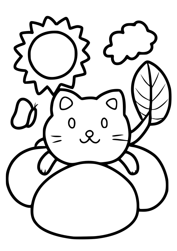 お花の猫ちゃんの簡単な塗り絵です