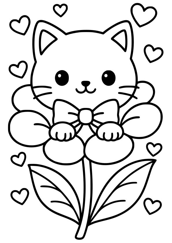 Flower Cat2 free coloring pages for kids