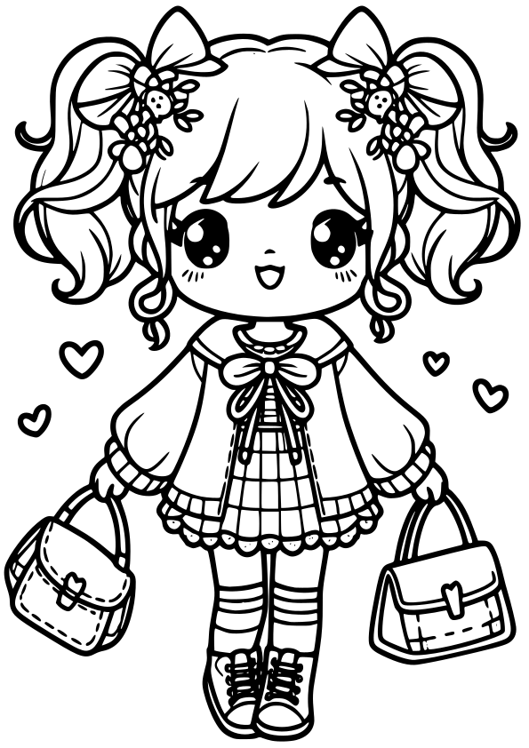 Girl with Bag 20 free coloring pages for kids