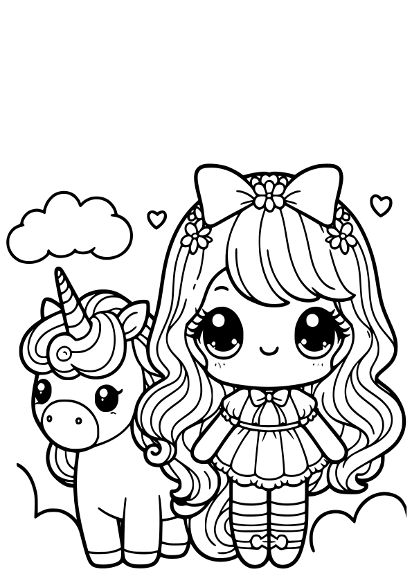 Girl Unicorn 2 free coloring pages for kids