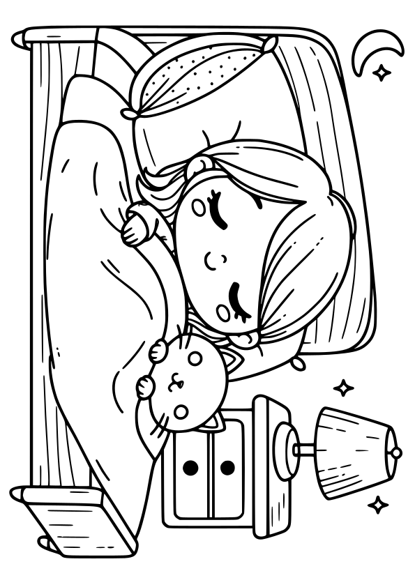 Girl with cat free coloring pages for kids
