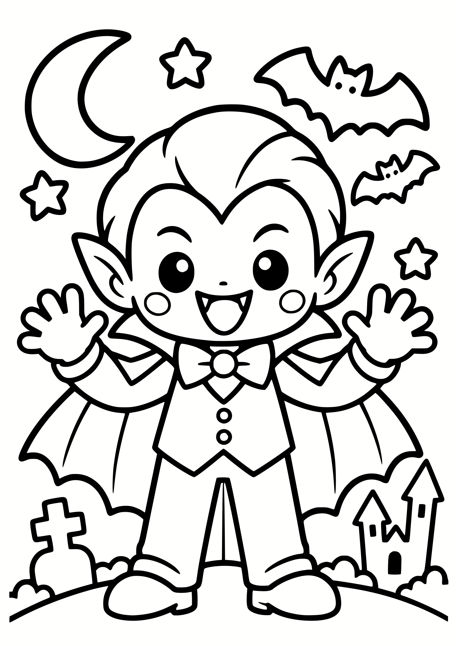 ハロウィンドラキュラの秋の塗り絵です