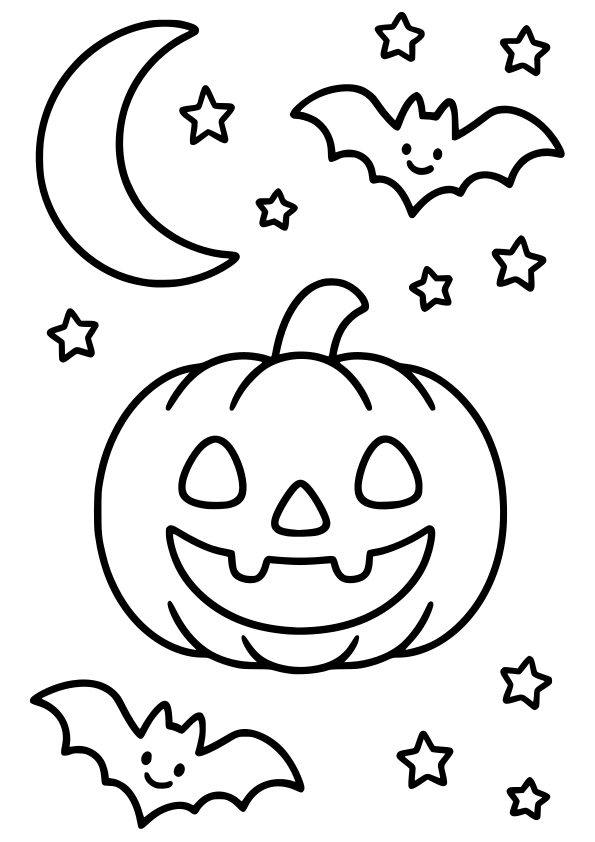 ハロウィン９のジャックオーランタンとこうもりの塗り絵です