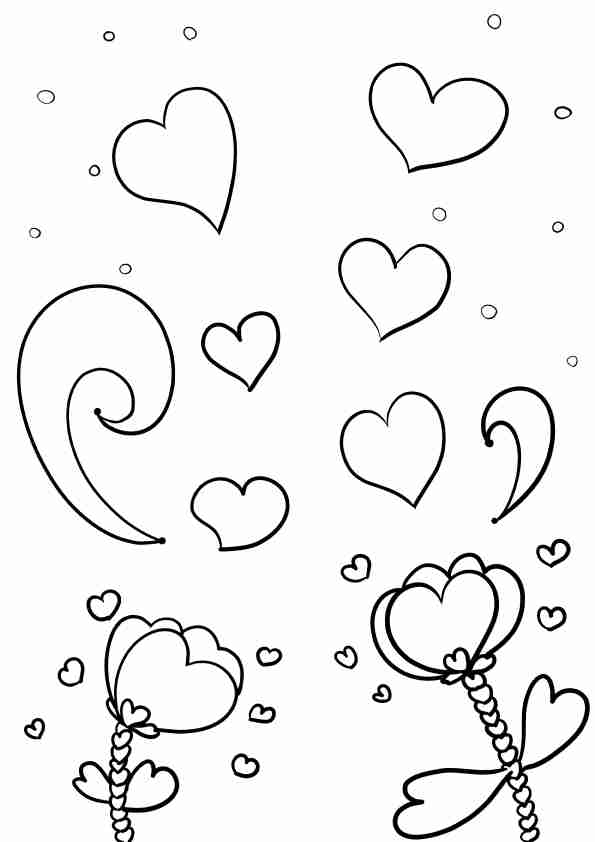 Heart Flowers free coloring pages for kids