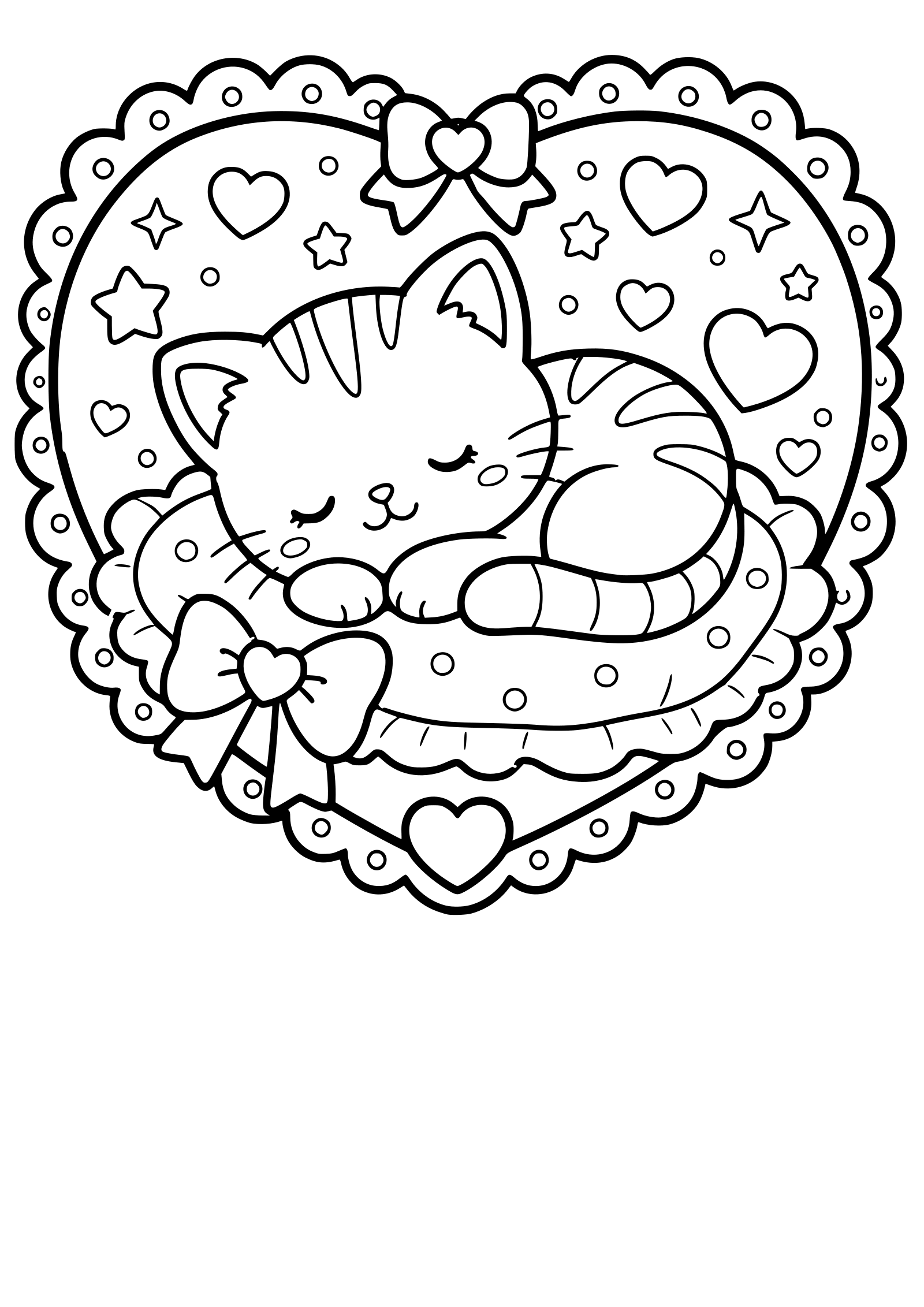 ハート猫の7の塗り絵です