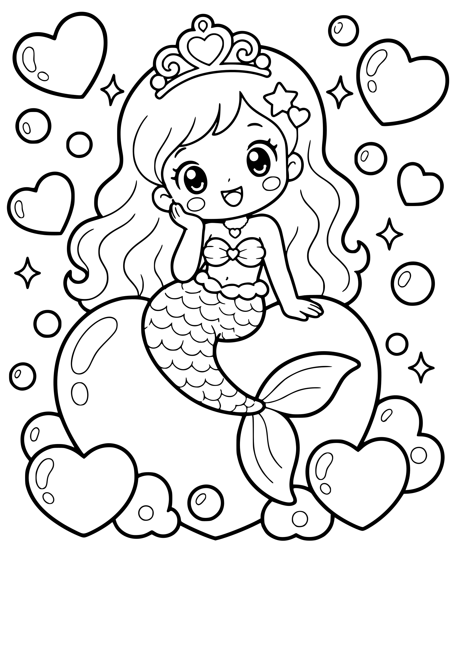 Heart Mermaid free coloring pages for kids