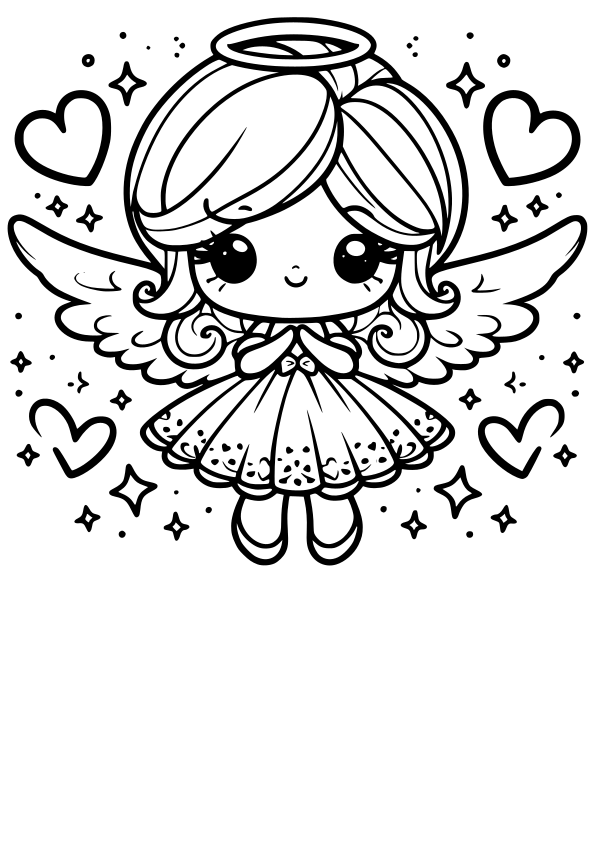 Heart Angel 2 free coloring pages for kids