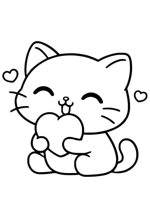 Heart Cat 6 free coloring pages for kids