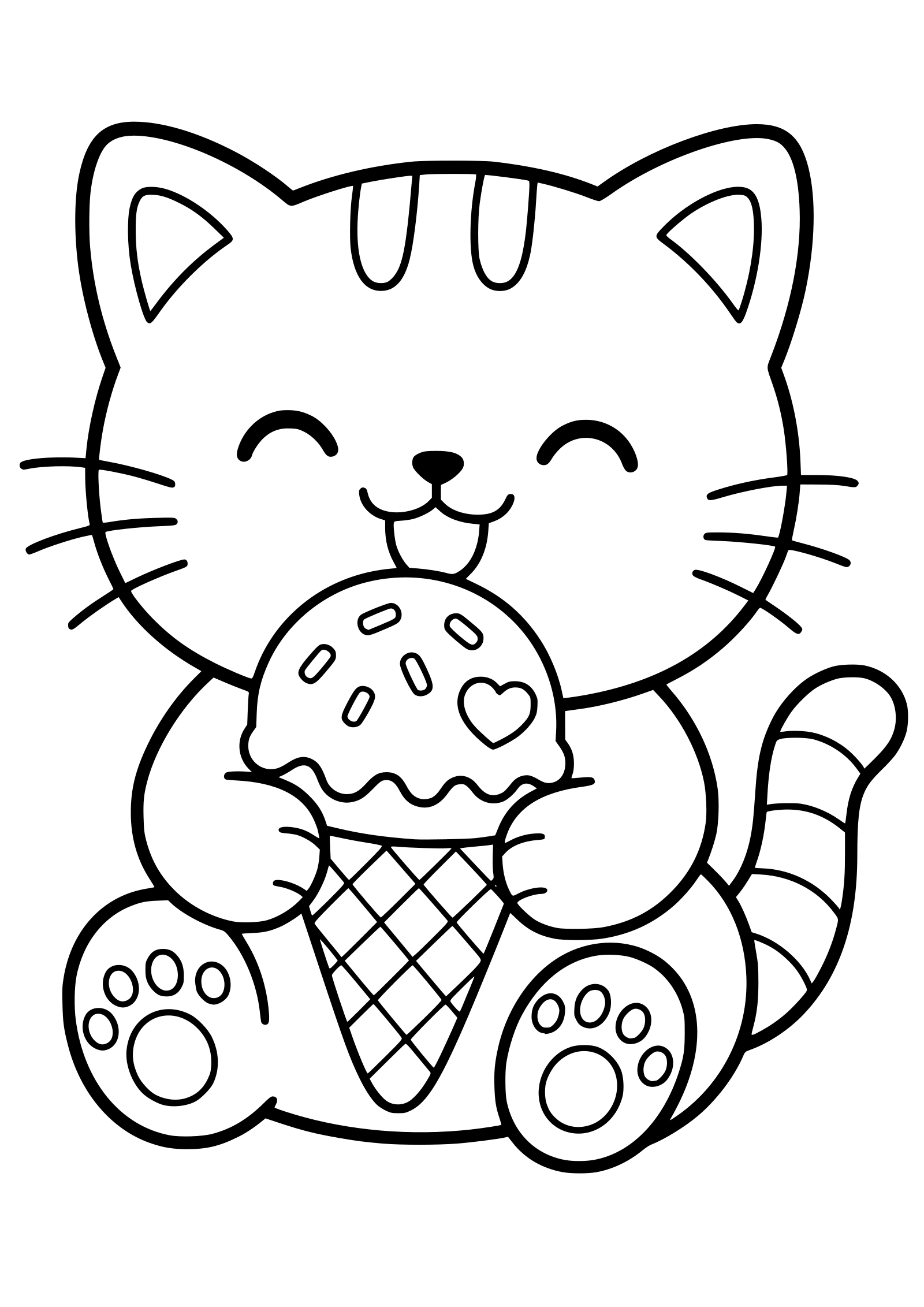 Icecream Cat free coloring pages for kids