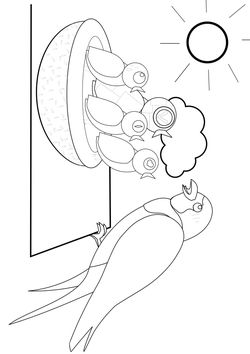 Swallow parent-child and robot free coloring pages for kids