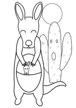 Kangaroo parent and child and cactus free coloring pages for kids