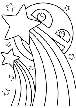 Shooting star and moon free coloring pages for kids
