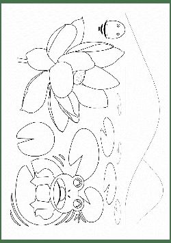 Frog and lotus and mysterious creatures coloring pages for kindergarten and preschool kids activity free