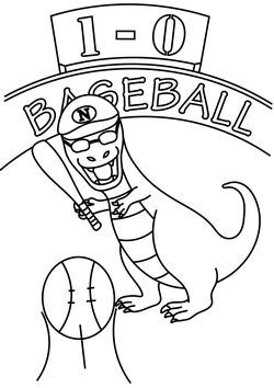 Dinosaur Baseball coloring pages for kindergarten and preschool kids activity free