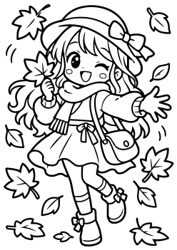 今週のランキングに入った秋の女の子の塗り絵です