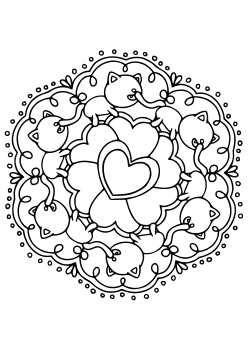 Cats and Heart free coloring pages for kids