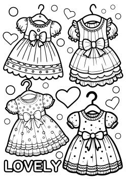Girls Dresses 5 coloring pages for kindergarten and preschool kids activity free