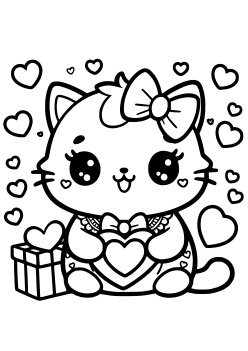 Heart Cat coloring pages for kindergarten and preschool kids activity free