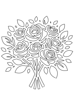 Rose Flower bouquet free coloring pages for kids