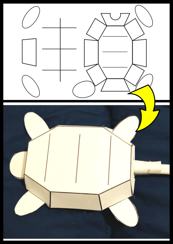 おしりでドッカーン！かめさんロケットのペーパークラフト工作塗り絵おもちゃテンプレートです！