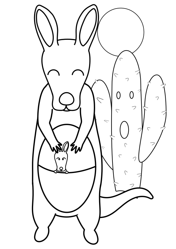 Kangaroo parent and child and cactus free coloring pages for kids