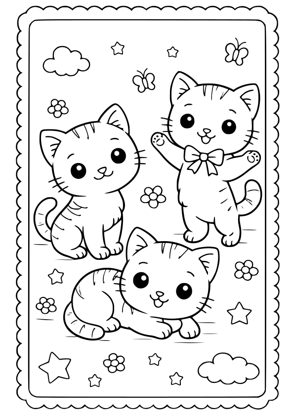 子猫たちの塗り絵ですかわいい動物塗り絵
