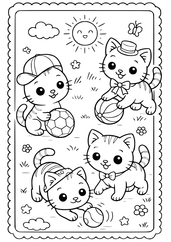子猫たち２の塗り絵ですボールで遊んでますね